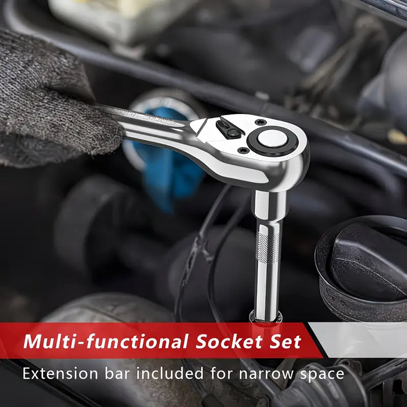 46pcs 1/4 Inches Ratchet Socket Wrench Set, Metric Socket Ratchet Wrenches Set