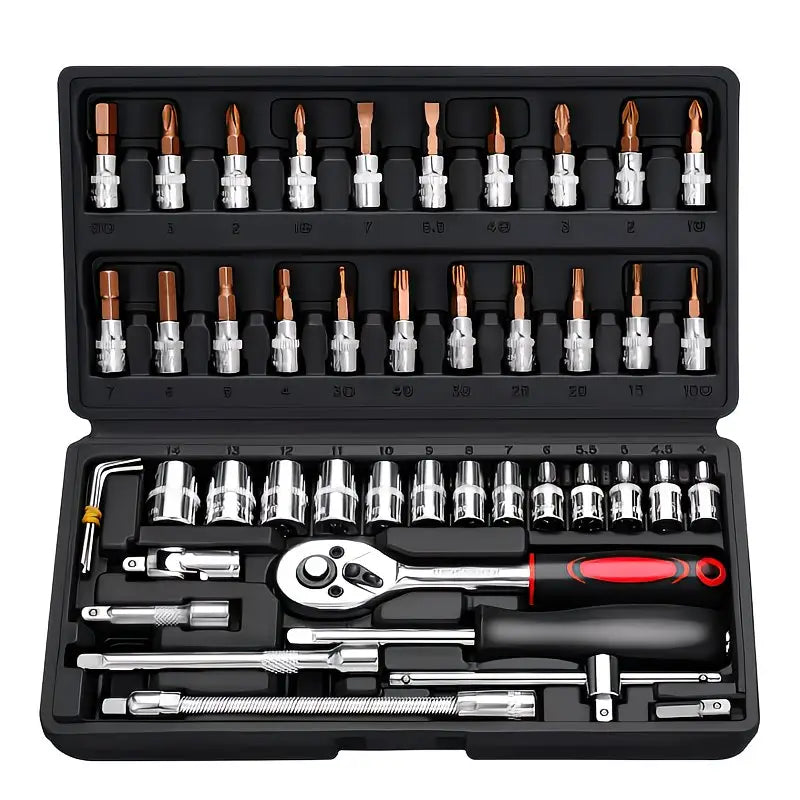 46pcs 1/4 Inches Ratchet Socket Wrench Set, Metric Socket Ratchet Wrenches Set