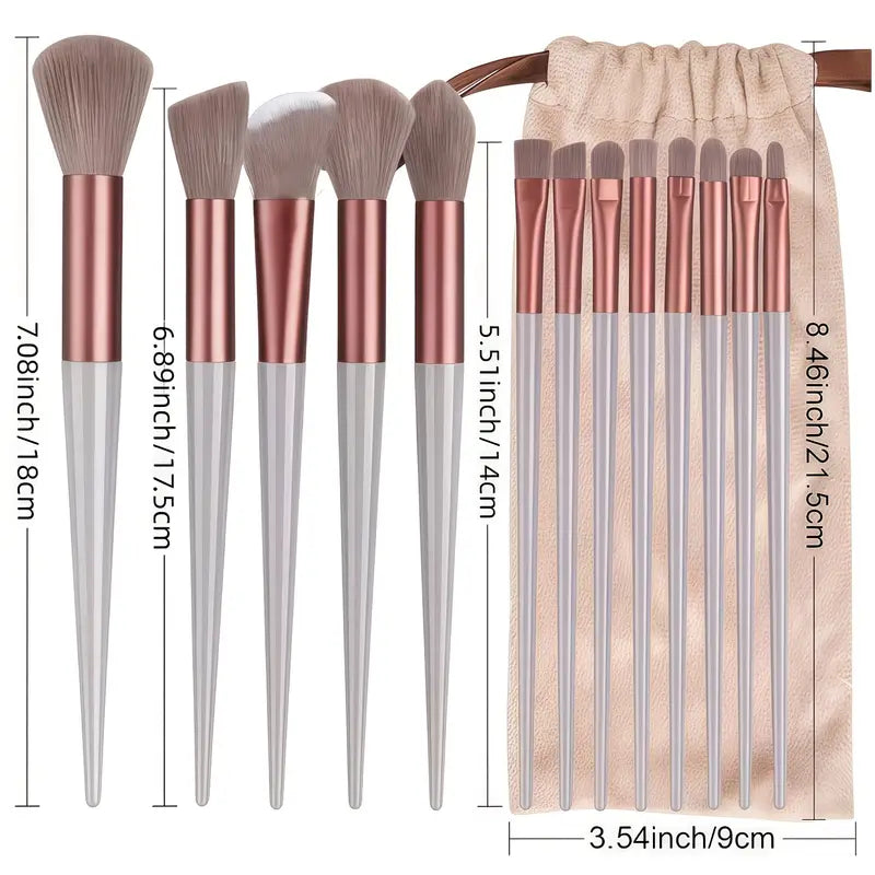 15pcs Makeup Brush Set + 2pcs Brown Makeup Sponges