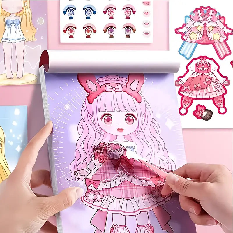 Random DIY Face Sticker Book with Fashion Doll Design