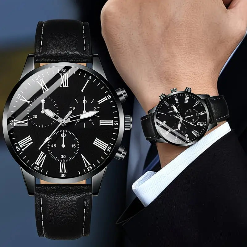 4pcs New Fashion Men's Trendy Round Quartz Watch
