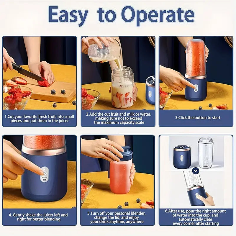 Portable 2-In-1 Blender And Juicer | 6 Blades, USB Rechargeable