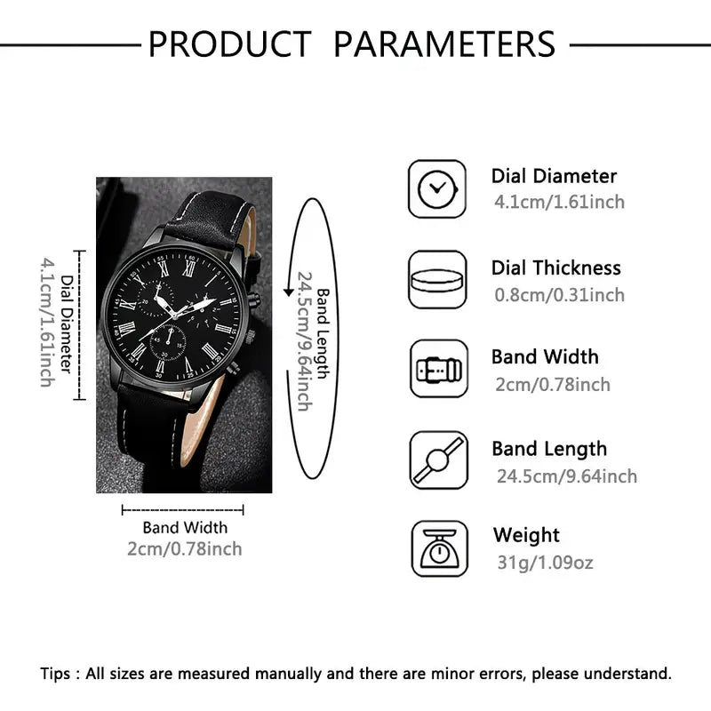4pcs New Fashion Men's Trendy Round Quartz Watch