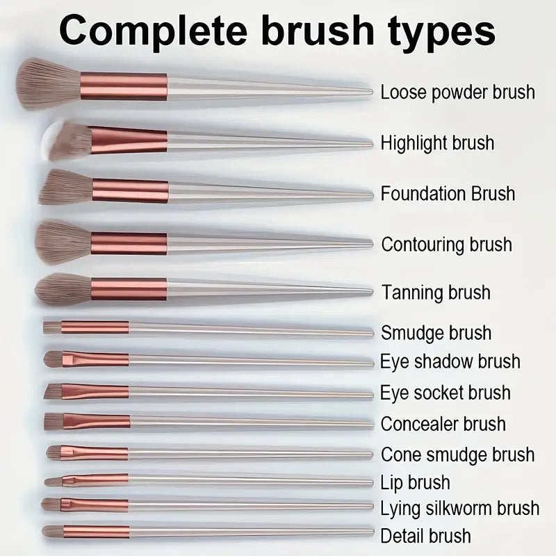 15pcs Makeup Brush Set + 2pcs Brown Makeup Sponges