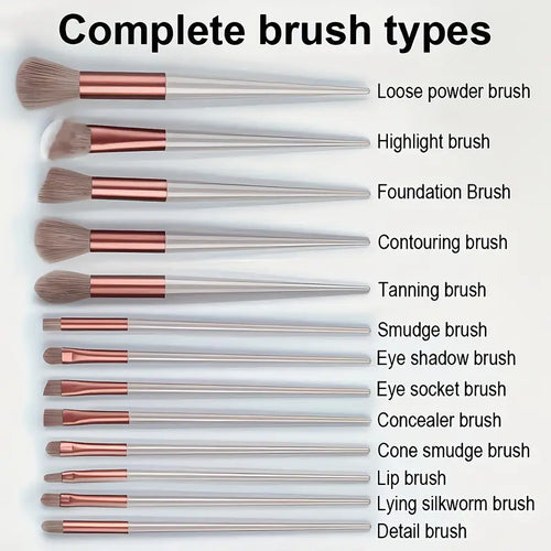 15pcs Makeup Brush Set + 2pcs Brown Makeup Sponges