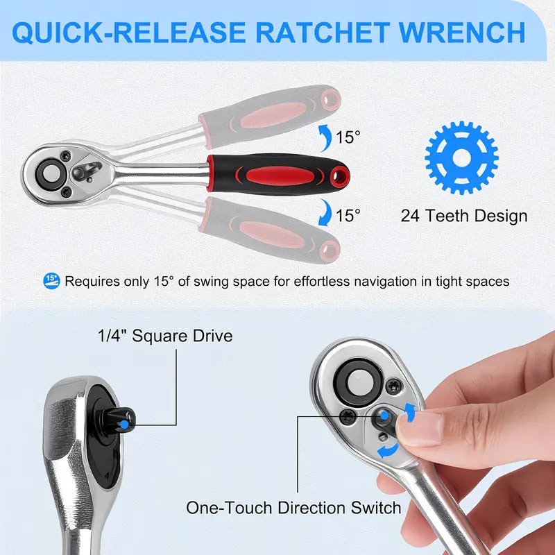 46pcs 1/4 Inches Ratchet Socket Wrench Set, Metric Socket Ratchet Wrenches Set