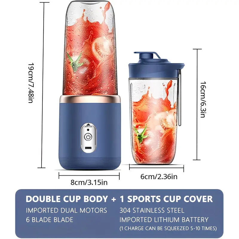 Portable 2-In-1 Blender And Juicer | 6 Blades, USB Rechargeable