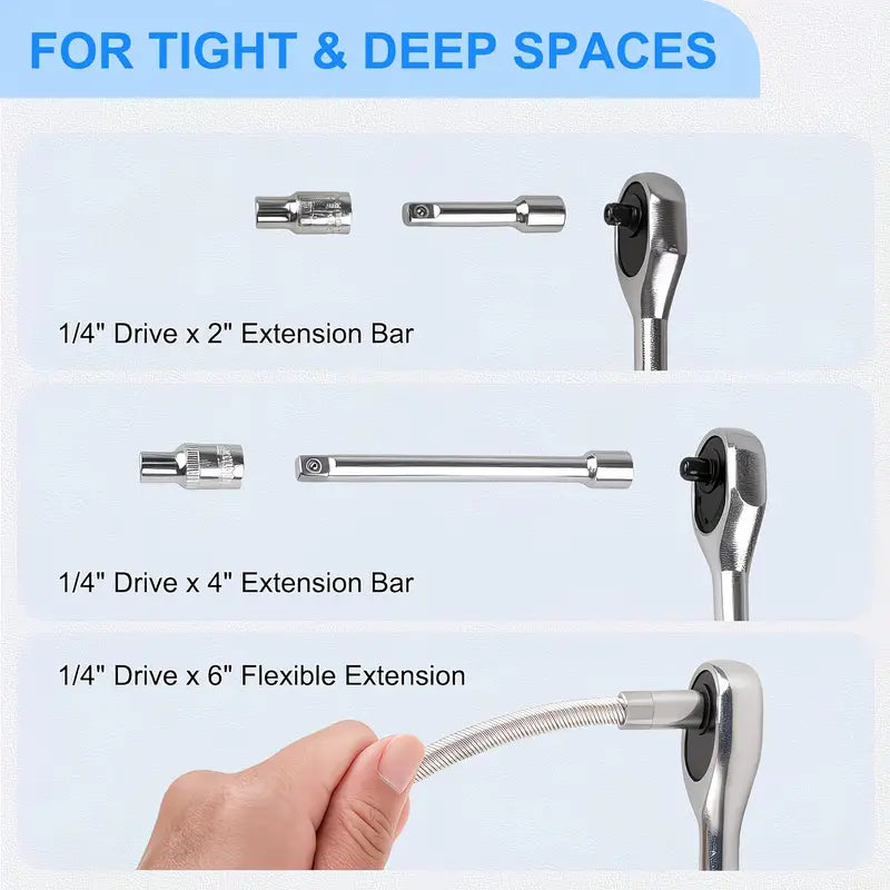46pcs 1/4 Inches Ratchet Socket Wrench Set, Metric Socket Ratchet Wrenches Set