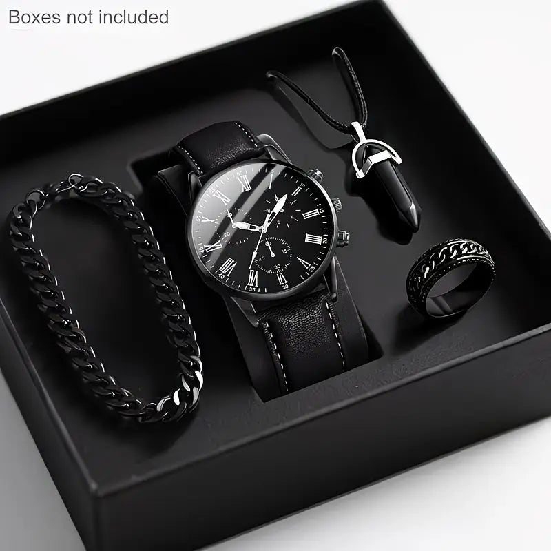 4pcs New Fashion Men's Trendy Round Quartz Watch