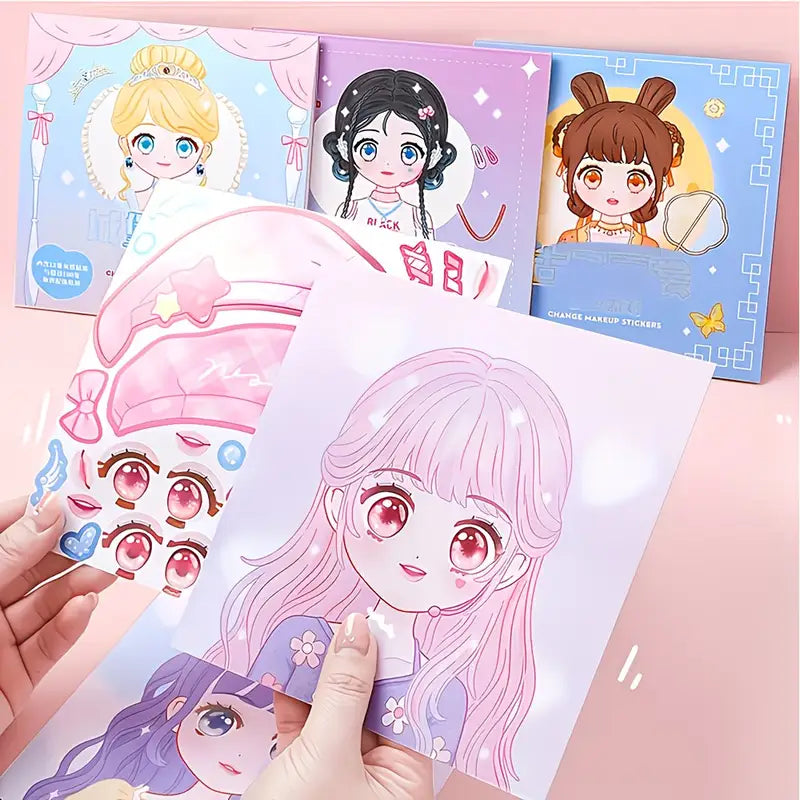 Random DIY Face Sticker Book with Fashion Doll Design