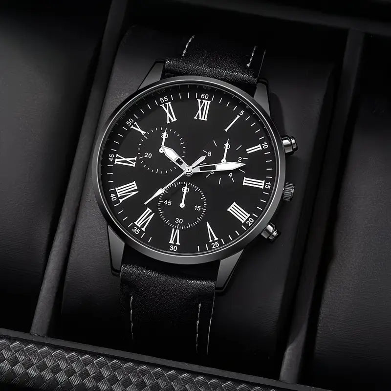 4pcs New Fashion Men's Trendy Round Quartz Watch