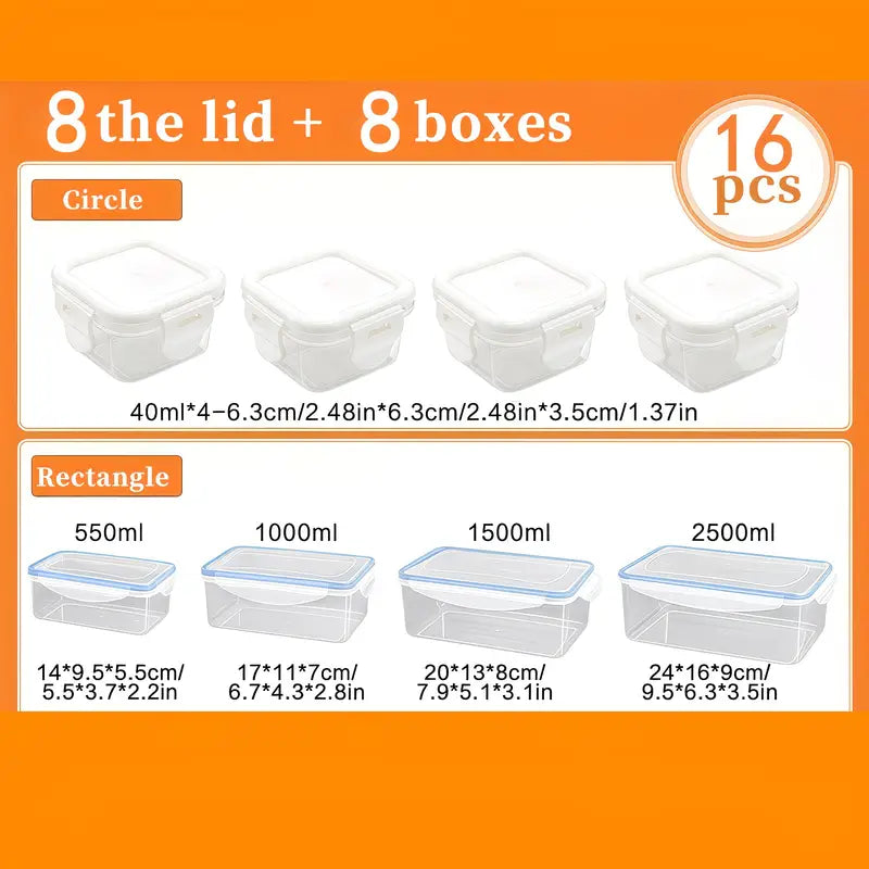 Set of 16 Food Storage Containers in Five Different Sizes