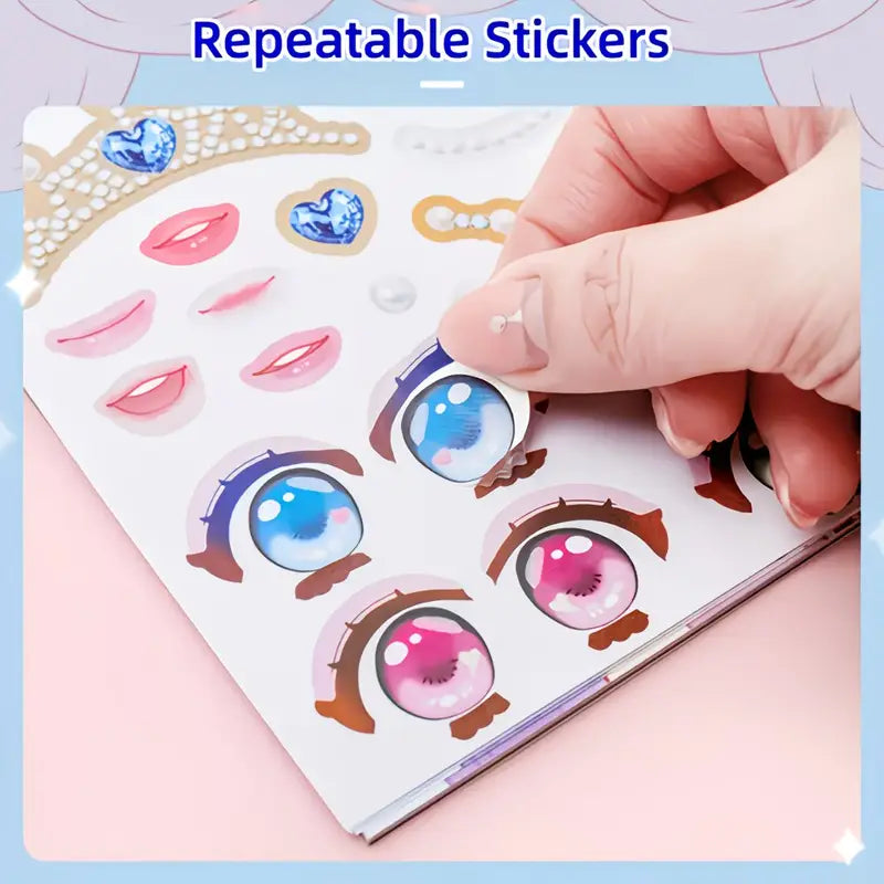 Random DIY Face Sticker Book with Fashion Doll Design