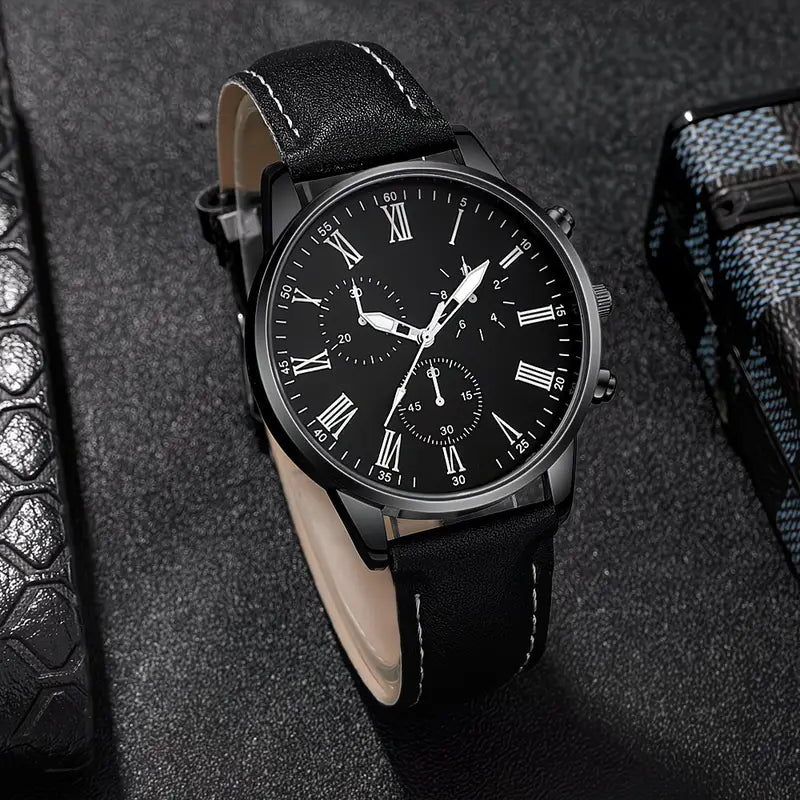 4pcs New Fashion Men's Trendy Round Quartz Watch