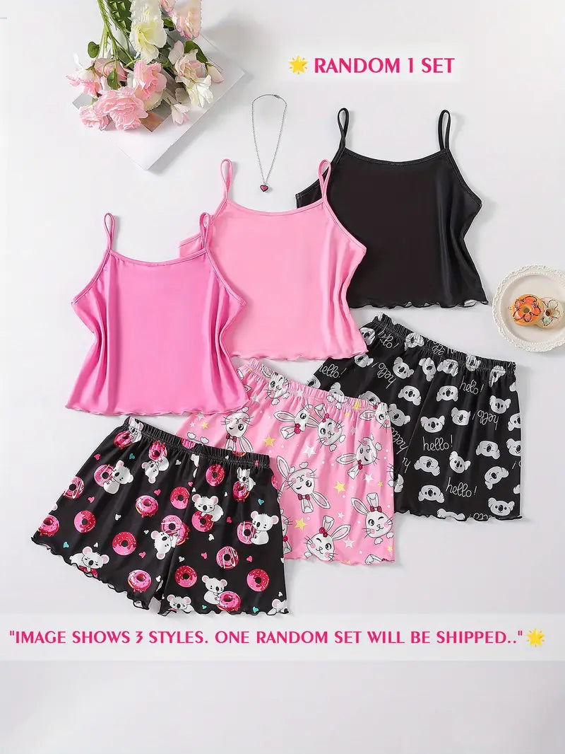 Random Set of Youth Camisole & Shorts Pajamas - Rabbit/Doughnut/Koala