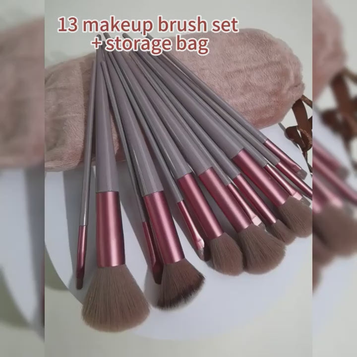 15pcs Makeup Brush Set + 2pcs Brown Makeup Sponges